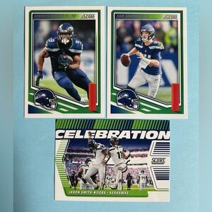 2025 Score, 3- Seattle Seahawks Celebration Cards ,Darnold, JS-Njigba,Walker